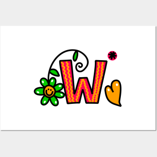 Letter W abc monogram hand drawn colorful alphabet Posters and Art